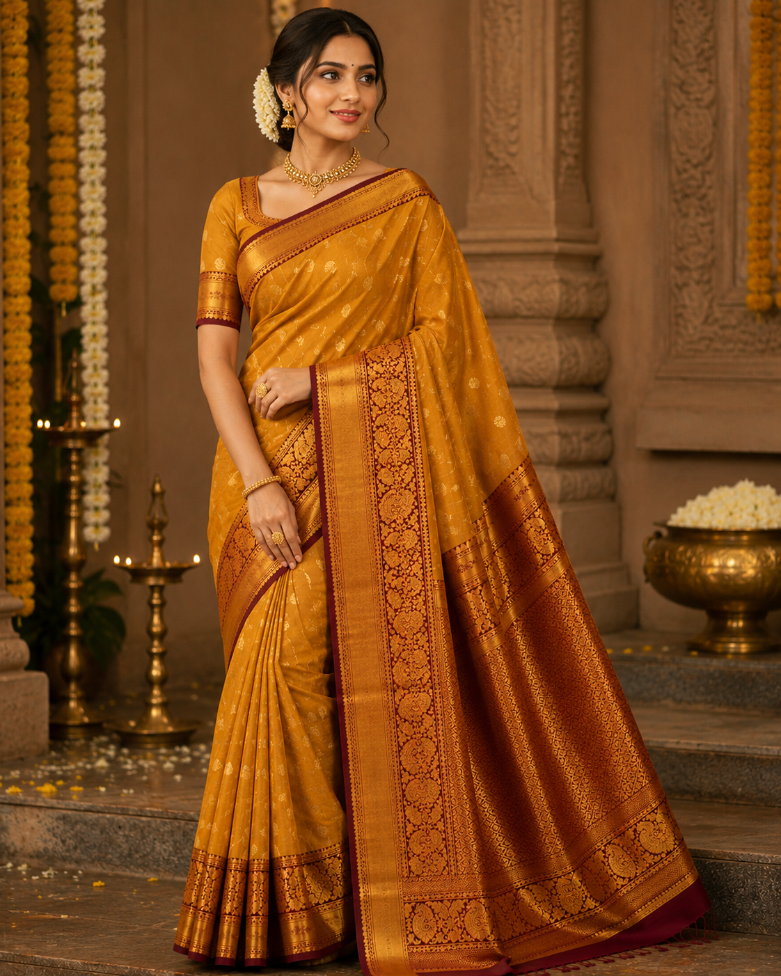Kanchipuram Silk Saree - Mustard