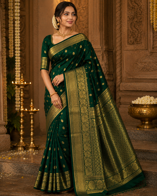 Kanchipuram Silk Saree - Bottle Green